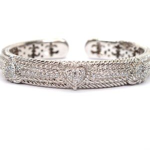 Judith Ripka Sterling Silver and Puffy Hearts Hinged Cuff Bracelet